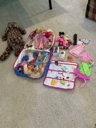 Barbie And Accessories, A Stuffed Animal And Case