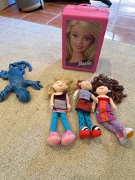 Barbie Closet, (3) Dolls, And A Lizard Doorstopper