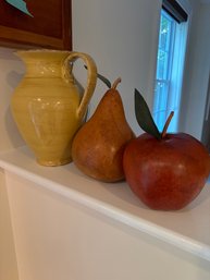 Ceramic Jar, A Pear And An Apple