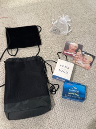 (2) Small Bags, Yoga And Seaworld Card Games, Magnets, And A Sister Bracelet