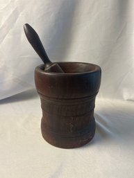 Wooden Mortar And Pestle, Antique (L)