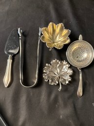 Sterling Silver Assorted Pieces, Tongs, Small Dish