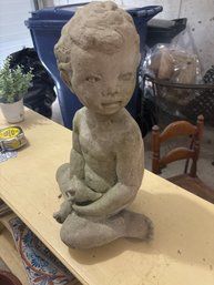 Child Holding Seashell Stone Garden Ornament