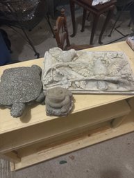 Cement Relief Plaque Of Birds, Stone Turtle, Stone Frog Ornaments