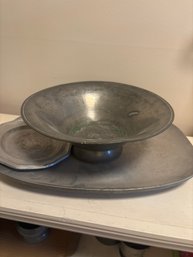 Pewter Bowl, Metal Tray, Small Metal Plate