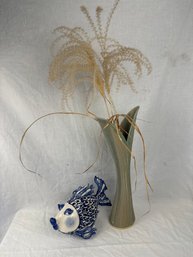 Ceramic Vase And  Diane Artware Kissing Ceramic Fish