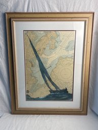 Mixed Medium Water Color Of Ancient Polymer II, Marblehead Map, Signed PJC (D)