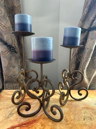 Ornate Candle Stands W/Candles, Wrought Iron (D)