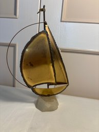 Metal Sailboat With Marble Base Signed By Artist (of)