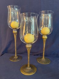 Glass With Gold Base Candleholders    (K)