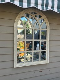 Outdoor Arched Grid Mirror With Wood Frame