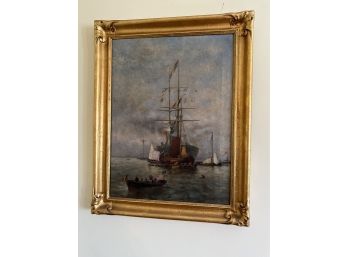 Original Oil On Canvas Framed Ships Painting Signed P. J. Clays