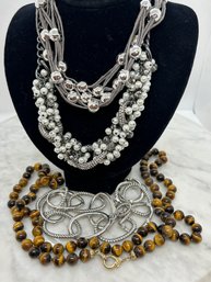 Necklace LOT Tiger Eye And Silvertone