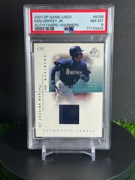 2001 SP GAME-USED KEN GRIFFEY JR. AUTH.FABRIC-MARINERS PSA 8