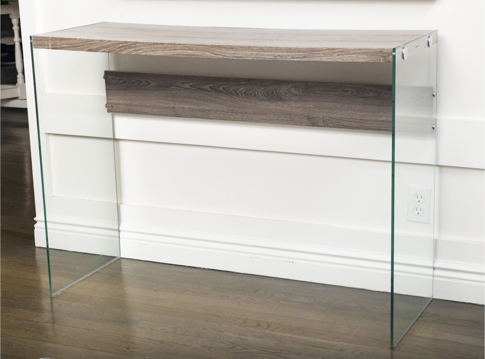 Modern Glass And Woodgrain Console Table #132906 | Auctionninja.com