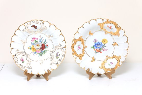 Meissen Porcelain Charger Bowls With Florals And Gold Trim