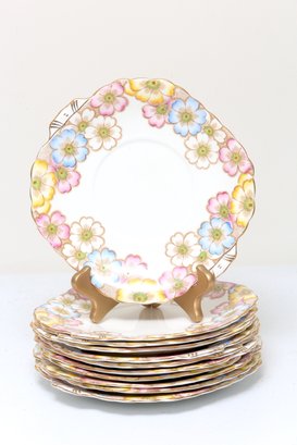 11 Pc Victoria Annette Floral Plates With Gold Trim