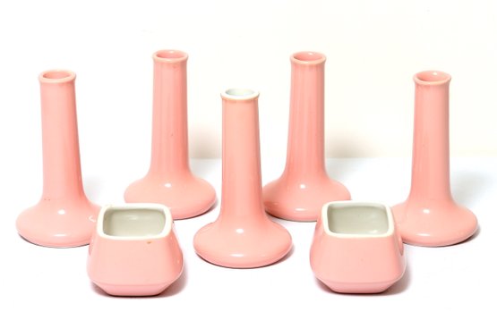7pc. Hall Pink Candle Holders  And Tableware
