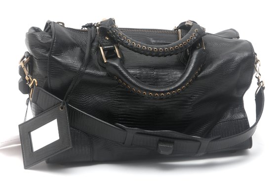 Balenciaga Black Lizard Embossed Leather Bag