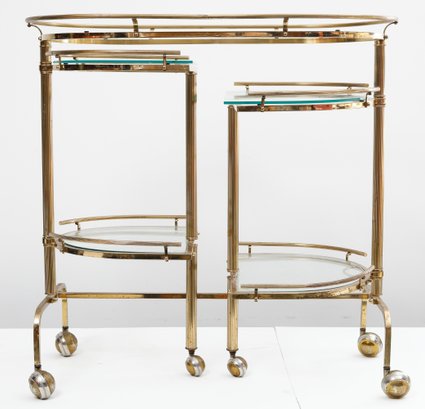 Hollywood Regency Brass & Glass Swivel Bar Cart