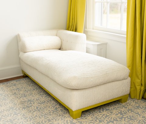 Modern Ivory Covered Chaise With Mustard Base