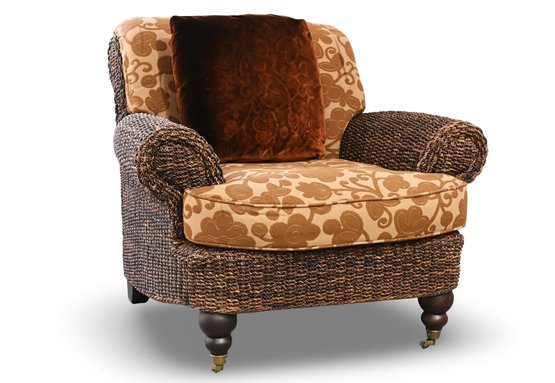 BROWN ARM CHAIR W/WHEELS AND PILLOW