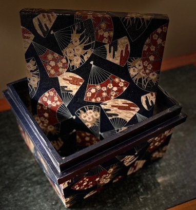 JAPAN - Tin Tea Box Decoupaged With  Hand Screened Chiyogami Paper