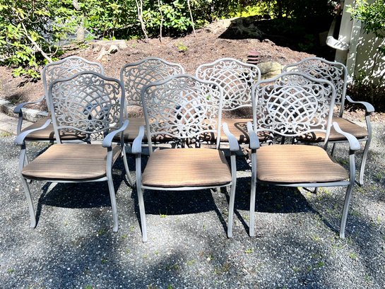 Set Of 7 Cast Aluminum Outdoor Chairs With Cushions