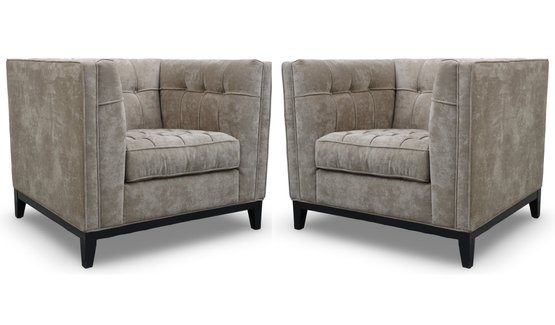 Eichholtz Beige Deco Style Club Chairs - A Pair