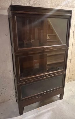 Vintage Mahogany Three Tiered Lawyer's Barrister Bookcase Wtih Leaded Glass