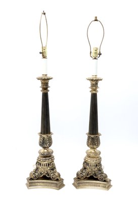 Pair Of Black And Gold Lamps
