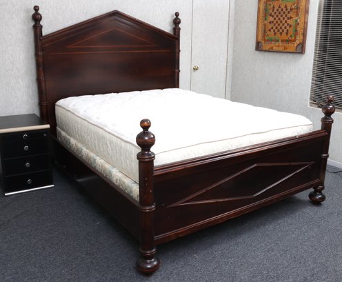 Walnut Queen Size Solid Wood Bed Frame With Mattress And Box Spring