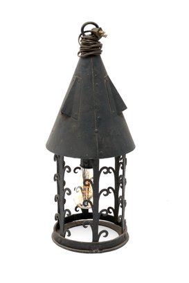 Antique Wrought Iron Hanging Wall Lantern