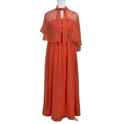 Coral Vintage Chiffon Gown With Jacket