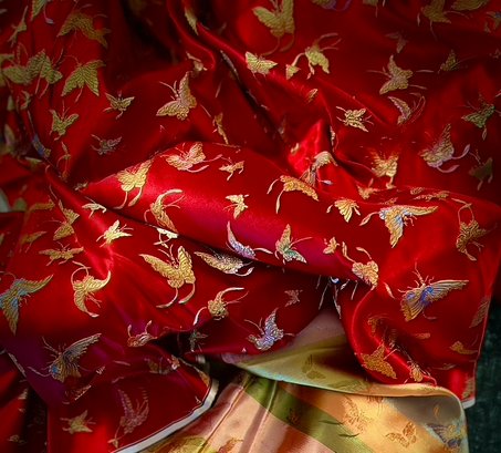 HONG KONG - Striking 100 Percent Silk Fabric Featuring Brilliant Butterflies In Various Colors & Sizes
