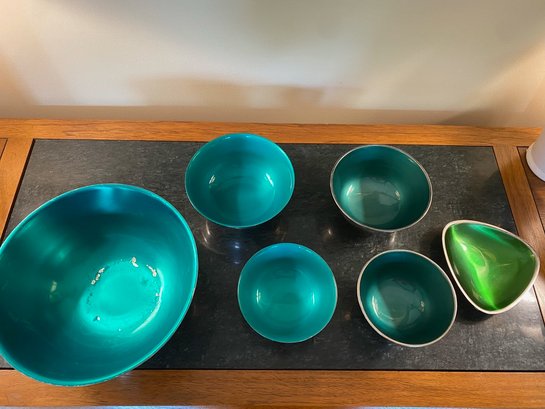 Assortment Of  6 Silverplate Exterior W/ Green Enameled Interior Bowls