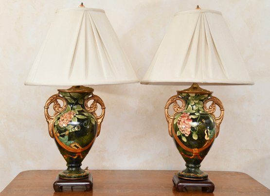 Pair Of Dual Shoulder Table Lamps With Painted Monkey Motif