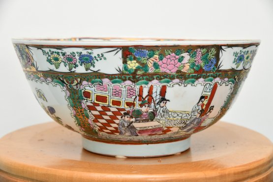 Large Chinese Famille Rose Punch Bowl With Red Stamp