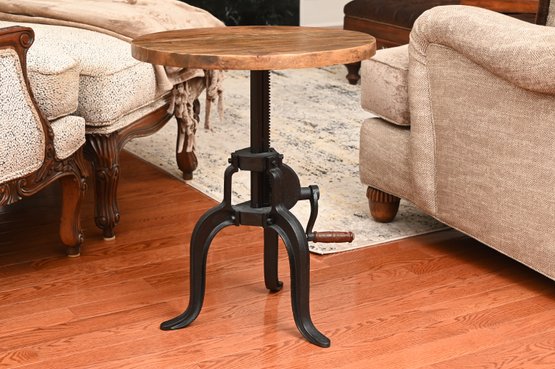 Adjustable Height Fire And Wood Railing Side Table
