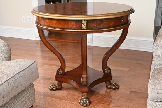 Burl Claw Foot Round Drum Foyer Table