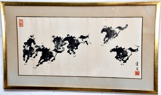 Large Asian Horses Calligraphy Painting