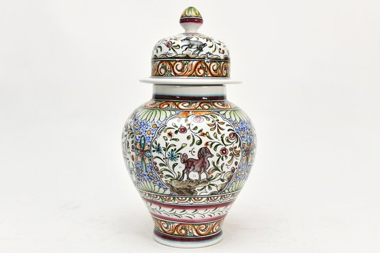 Hand Painted Lidded Urn Made In Portugal