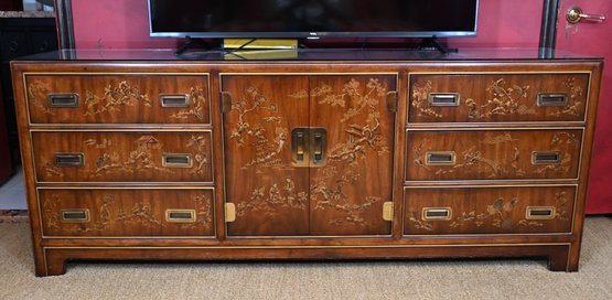 Asian Themed Solid Wood Long Dresser By Heritage