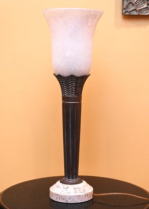 Serreid Dierras Ltd Metal Column Stone Based Torch Shaped Table Lamp