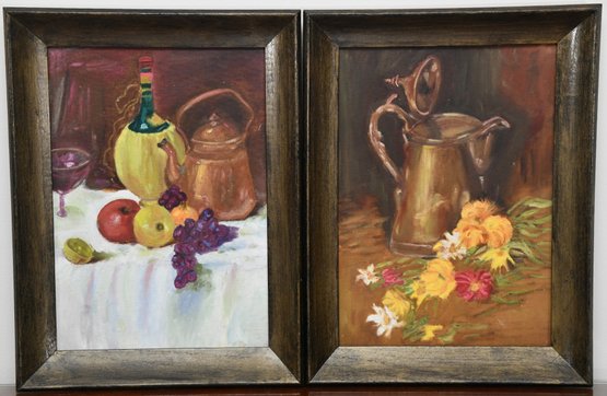 Set Of Two Still Life Art Paint On Canvas Board