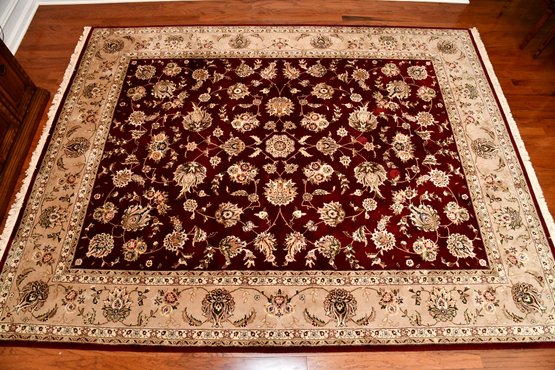 Red And Beige Bordered Floral Motif Rug