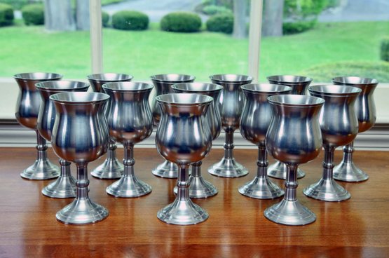 Set Of 14 English Pewter Drinking Goblets