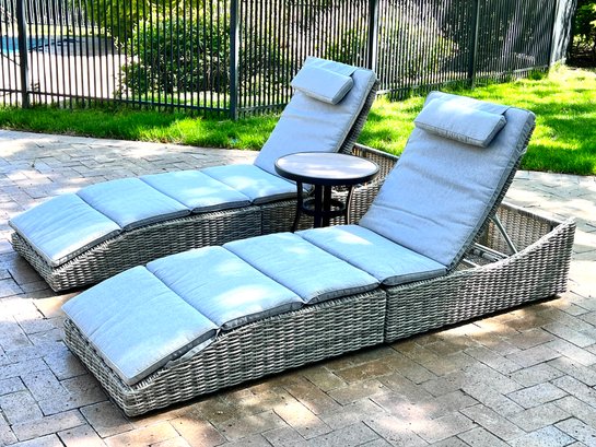 Outdoor Lounge Chairs With Side Table And Cushions  (lot 1 Of 3)
