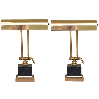 Pair Of Banker Style House Of Troy Marble Base Desk Lamps