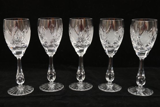Five Vintage Crystal White Wine Glasses